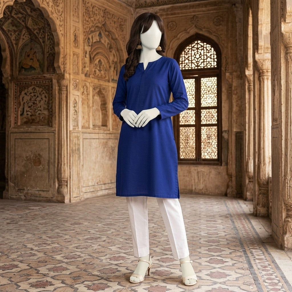 A mannequin wearing a  3-piece unstitched lawn suit.
