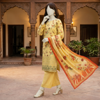 ZH2 Store 3-piece unstitched printed lawn suit featuring fine floral vine motifs on a mannequin.