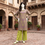 Full professional view of the purple and green paisley 2-piece lawn suit, showcasing the tailored aesthetic from ZH2 Store.