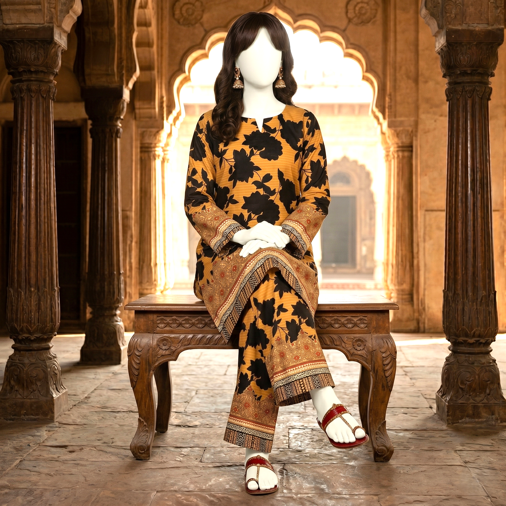 Premium 2-piece unstitched cotton lawn suit with floral print and traditional chunri border by ZH2 Store.