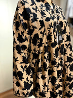 Chic Black & Beige Floral Printed Cotton Kurti/Tunic | Mandarin Collar Frock Style Shirt (CFS-3012)