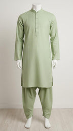 Men’s Unstitched 2-Piece Khaddar Suit – Classic Sage Green (7002)
