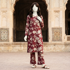Full length of 4.3-meter cotton silk unstitched fabric for shirt and trousers, floral pattern.