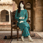 "Woman wearing premium cotton-silk unstitched 2-piece suit in from ZH2 Store"
