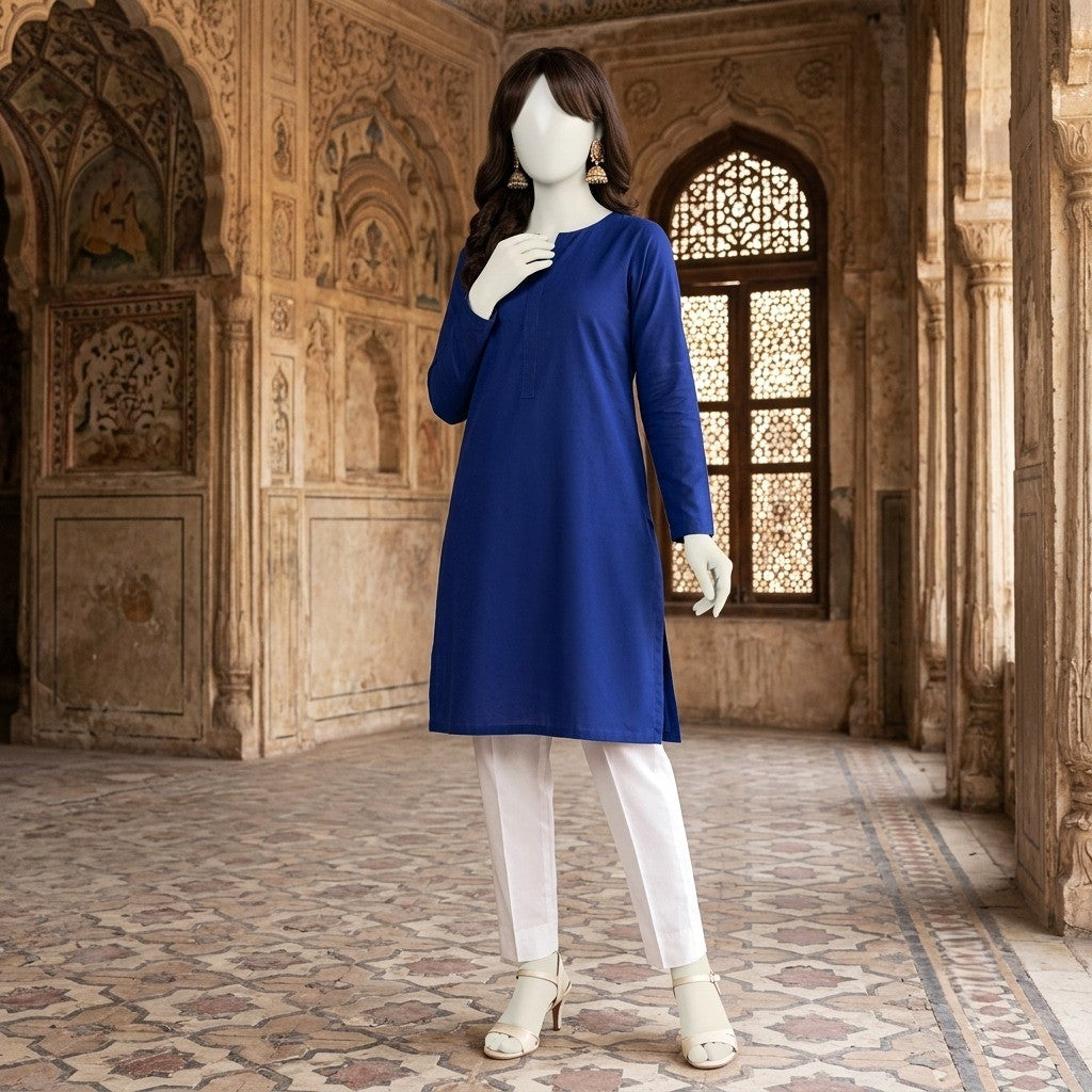 A mannequin wearing a  3-piece unstitched lawn suit.