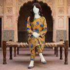 ZH2 Store premium 2-piece unstitched cotton silk suit with floral print.