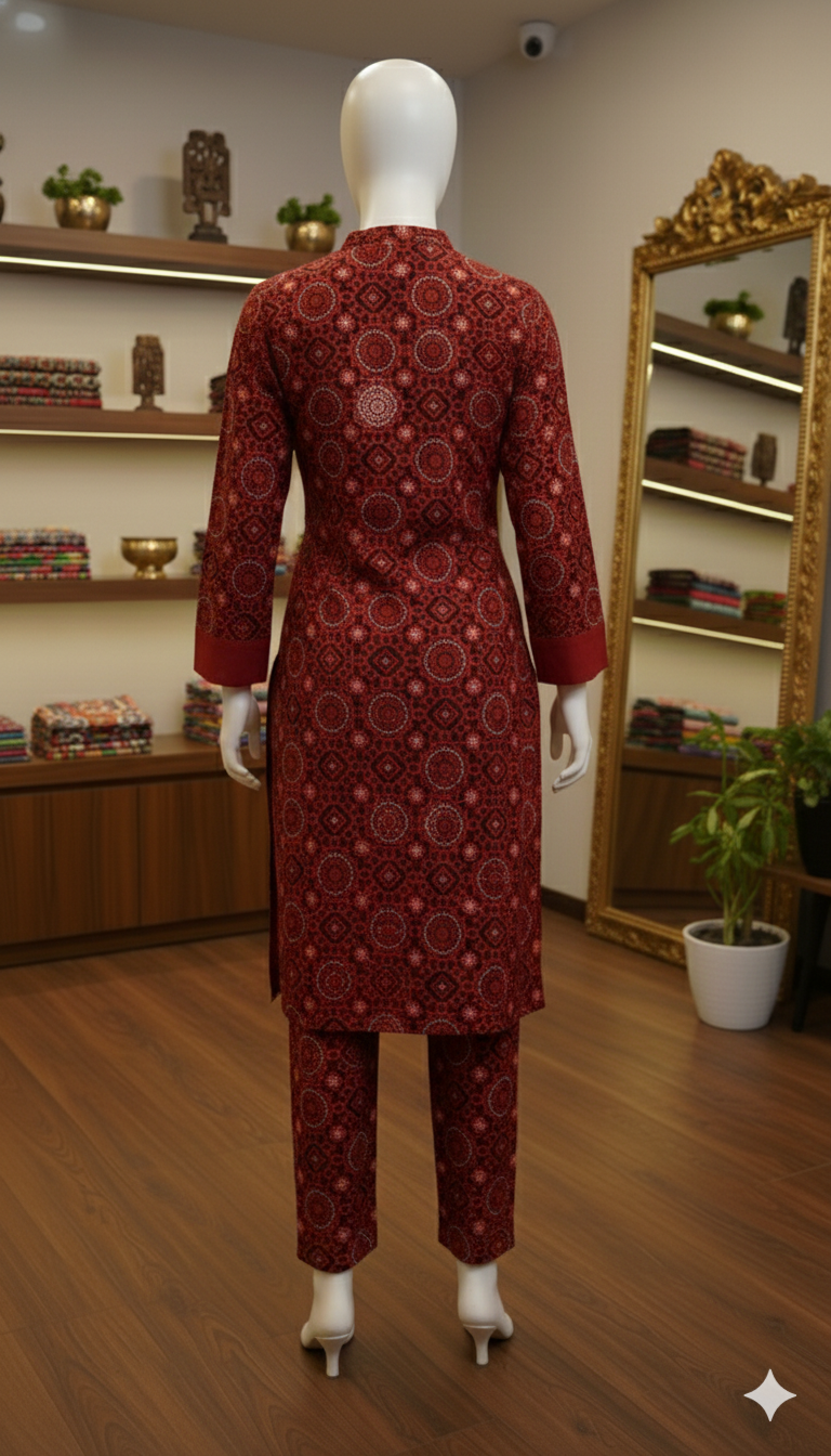 ZH2 Deep Maroon Heritage Print – 2pc Premium Cotton Unstitched Suit (PCU 5022)
