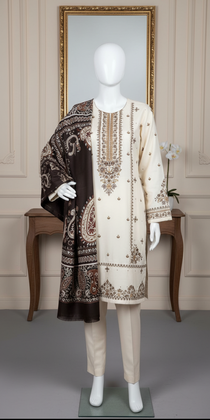 Cotton Silk  Unstitched 3-Piece Suit (CSEU-5020)