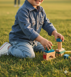 Stylish Slate Blue Boys' Long-Sleeve Casual Shirt with Double Pockets (1025)