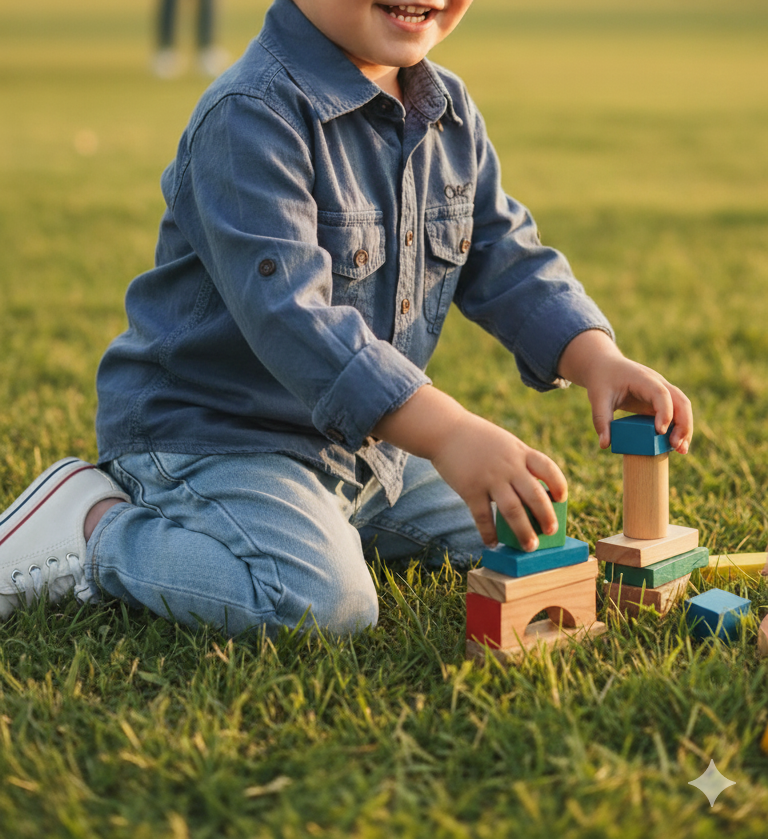 Stylish Slate Blue Boys' Long-Sleeve Casual Shirt with Double Pockets (1025)