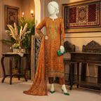 Women's 3-Piece Unstitched Festive Lawn Suit - Geometric Print with Embroidered Neckline (LEU-5028)