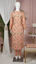 ZH2 Premium Cotton - Peach Floral 2-Piece Unstitched Suit (PCU 5022)
