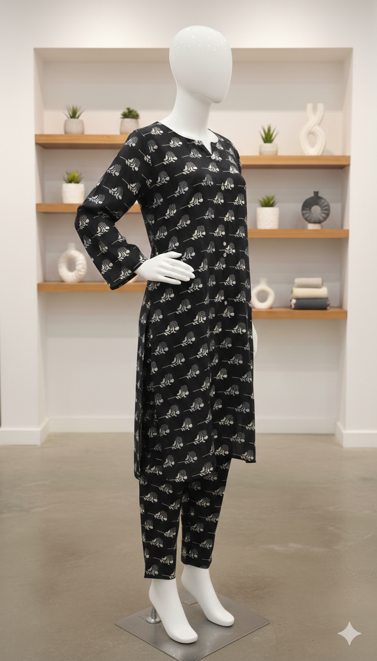 ZH2 Classic Noir Motif – 2pc Premium Cotton Unstitched Suit (PCU 5022)