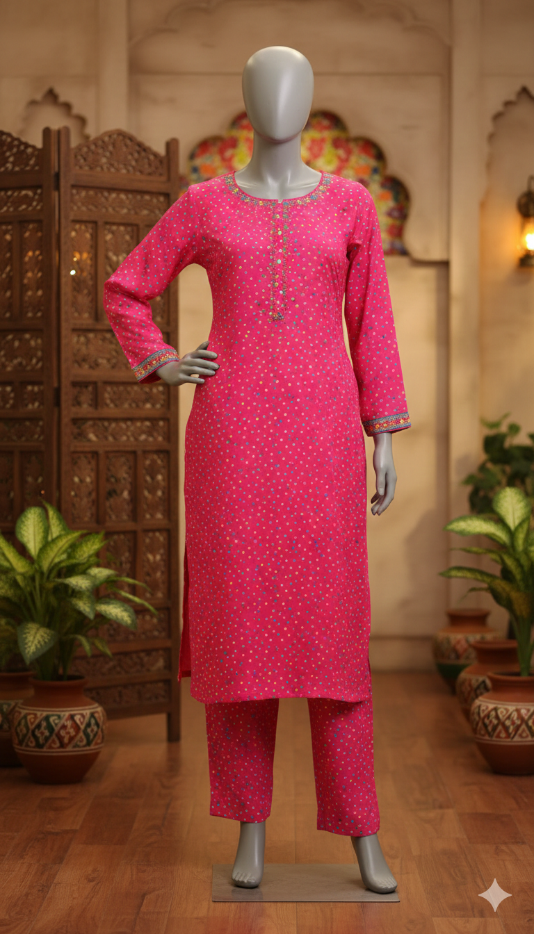 Floral Meadow Ethnic Co-ord Set | Printed Kurti & Trouser Duo (PCU 5022)