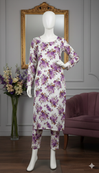 Botanical & Floral Print 2-Piece Co-ord Set | Premium Lawn Long Tunic & Trousers (PCU 5022)