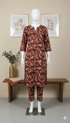 ZH2 Premium Cotton Turquoise Floral 2-Piece Suit (PCU 5022)