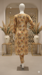 ZH2 Mustard Pinstripe Floral – 2pc Premium Cotton Unstitched Suit (PCU 5022)