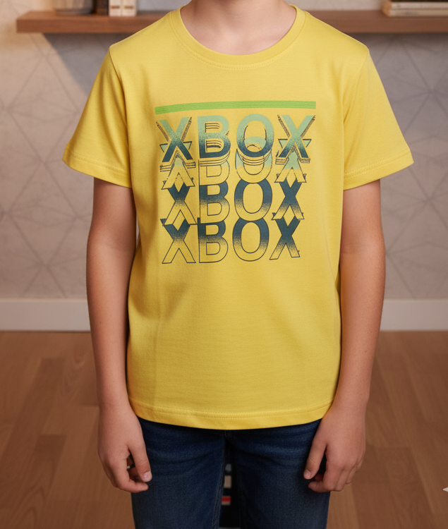 Official Xbox Boys' T-Shirt | Bright Yellow Gamer Tee with Stacked Logo Graphic (1022)