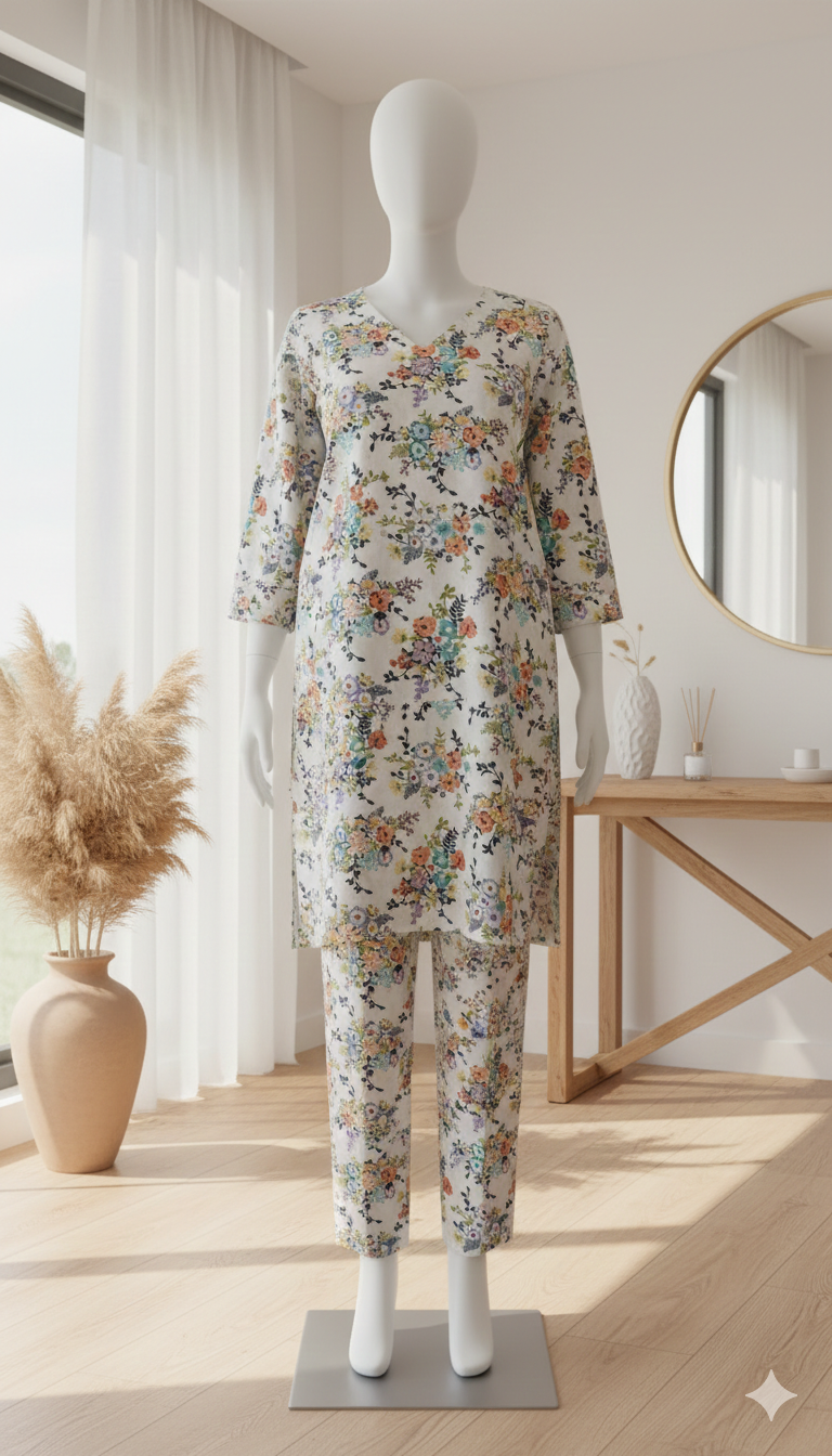 ZH2 Premium Cotton 2-Piece Unstitched Suit -  Floral Print  (PCU 5022)