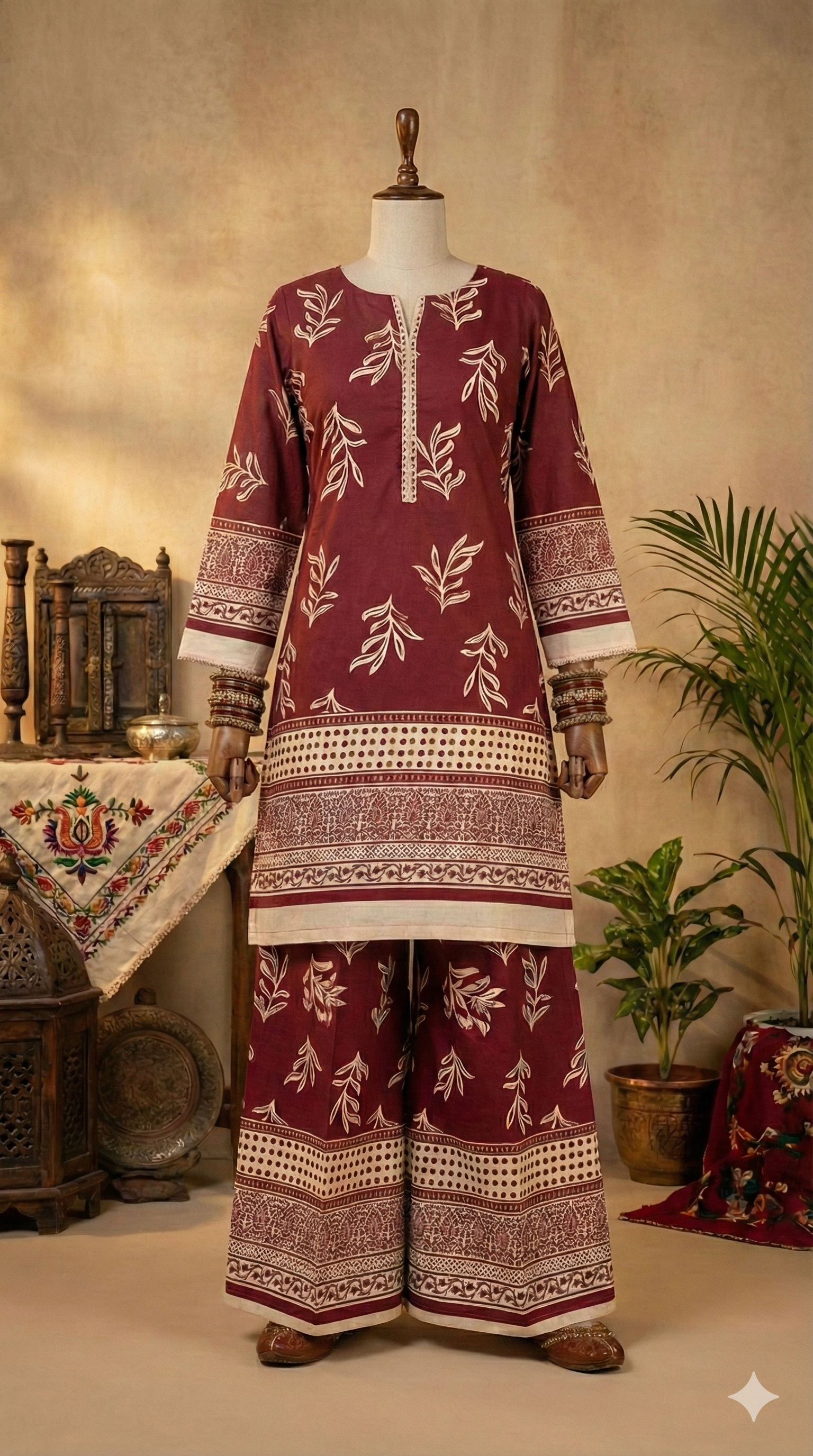 zh2 Premium Foliage Print Cotton Suit | 2-Piece Unstitched (PCU 5023)