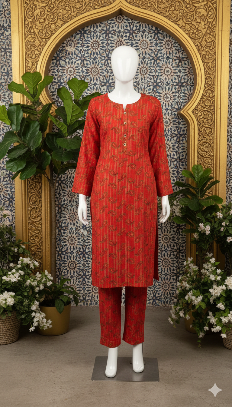 ZH2 Classic Red Paisley Stripe – 2pc Premium Cotton Unstitched Suit (PCU 5022)