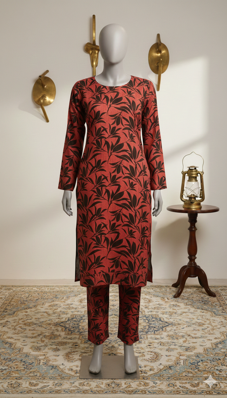 Emerald & Earth Leaf Printed Cotton Co-ord Set (PCU 5022)