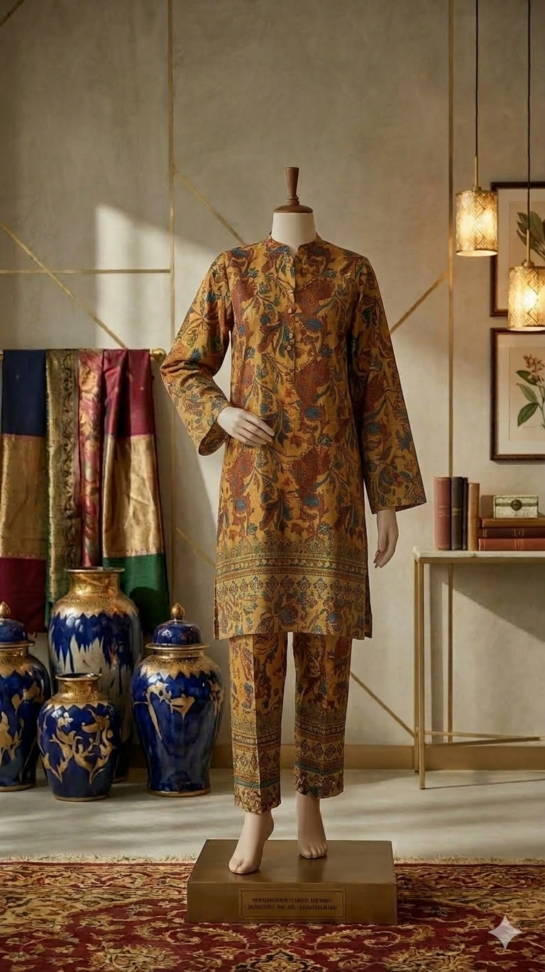 Amber Gold Heritage Floral 2-Piece Suit – Signature Printed Cotton (PCU 5023)
