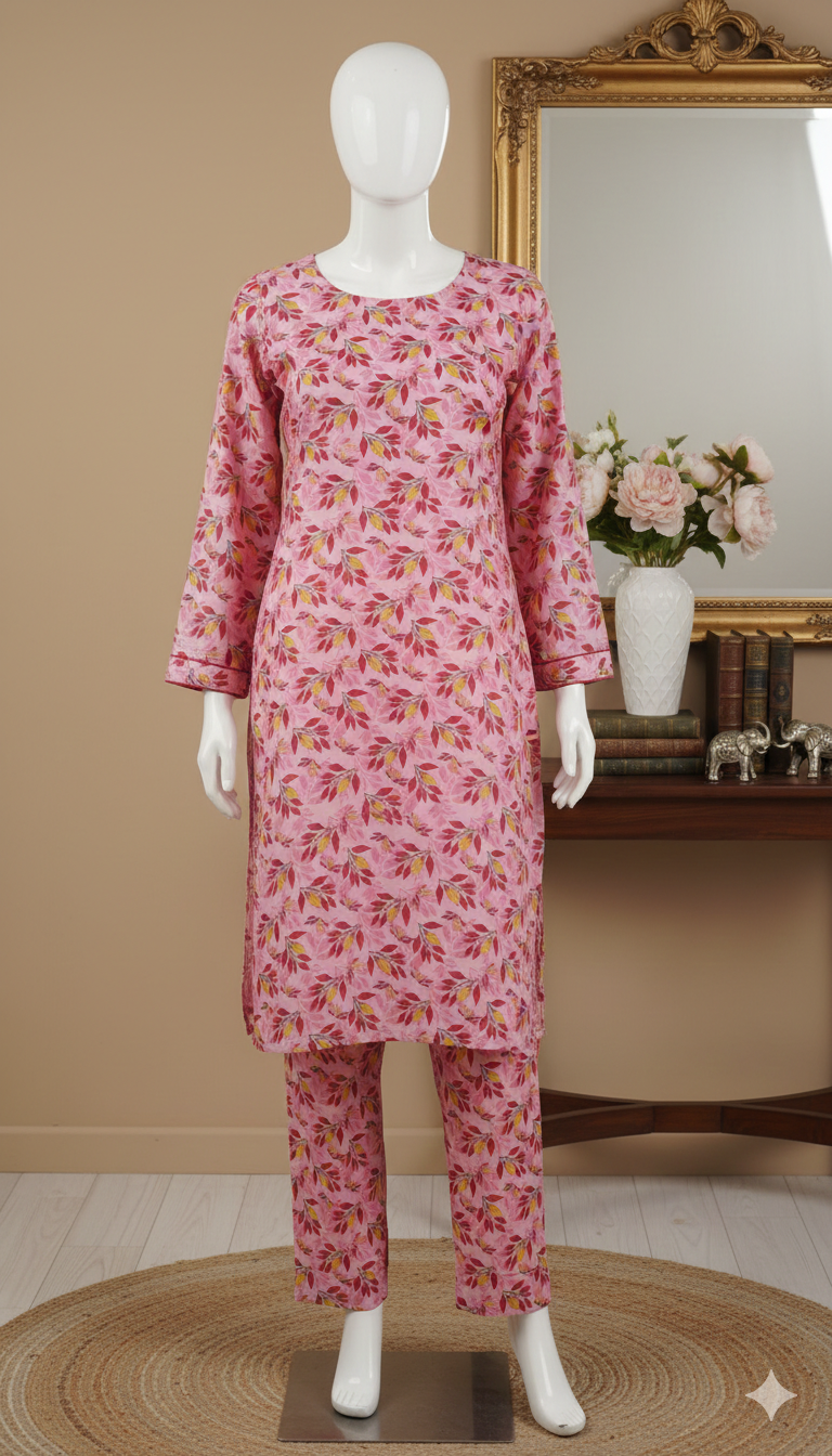 ZH2 Summer Breeze Leaf Print – 2pc Premium Cotton Unstitched Suit (PCU 5022)