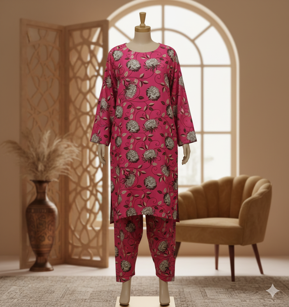 ZH2 Artistic Sketch Floral – 2pc Premium Cotton Unstitched Suit (PCU 5022)
