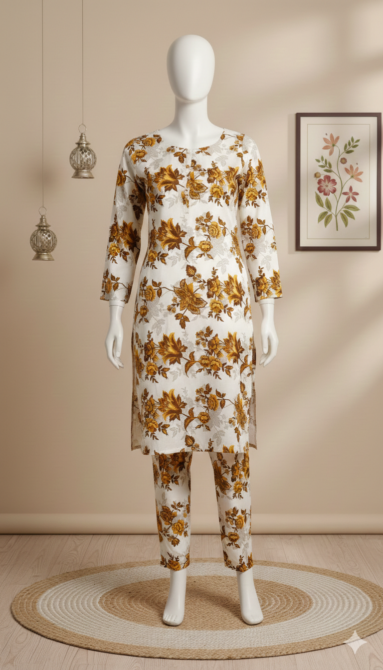 ZH2 Premium Cotton 2-Piece Suit | Floral Print Unstitched Cotton Fabric (PCU 5022)
