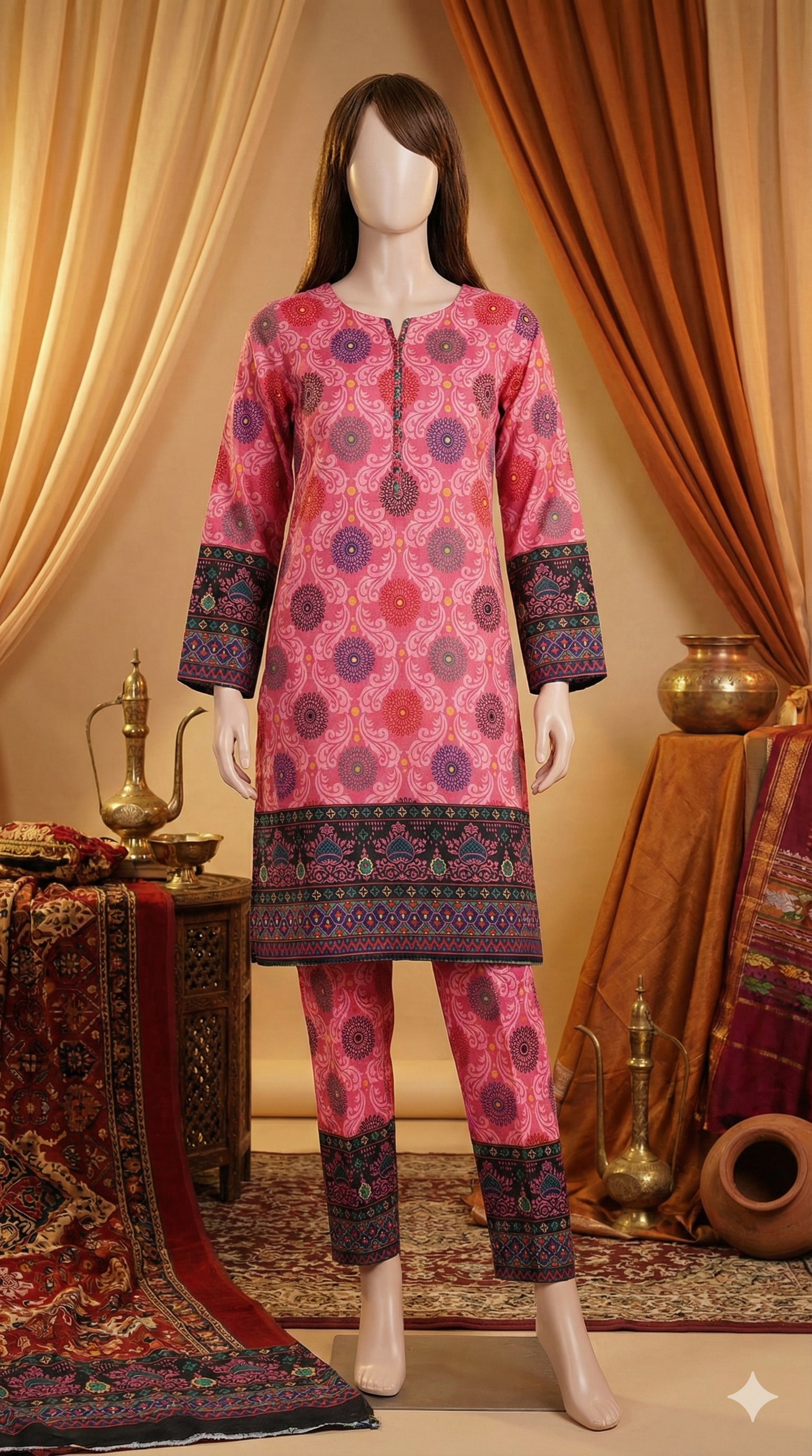ZH2 Vivid Pink Mandala Suit | Cotton Unstitched Ladies Suit (PCU 5023)