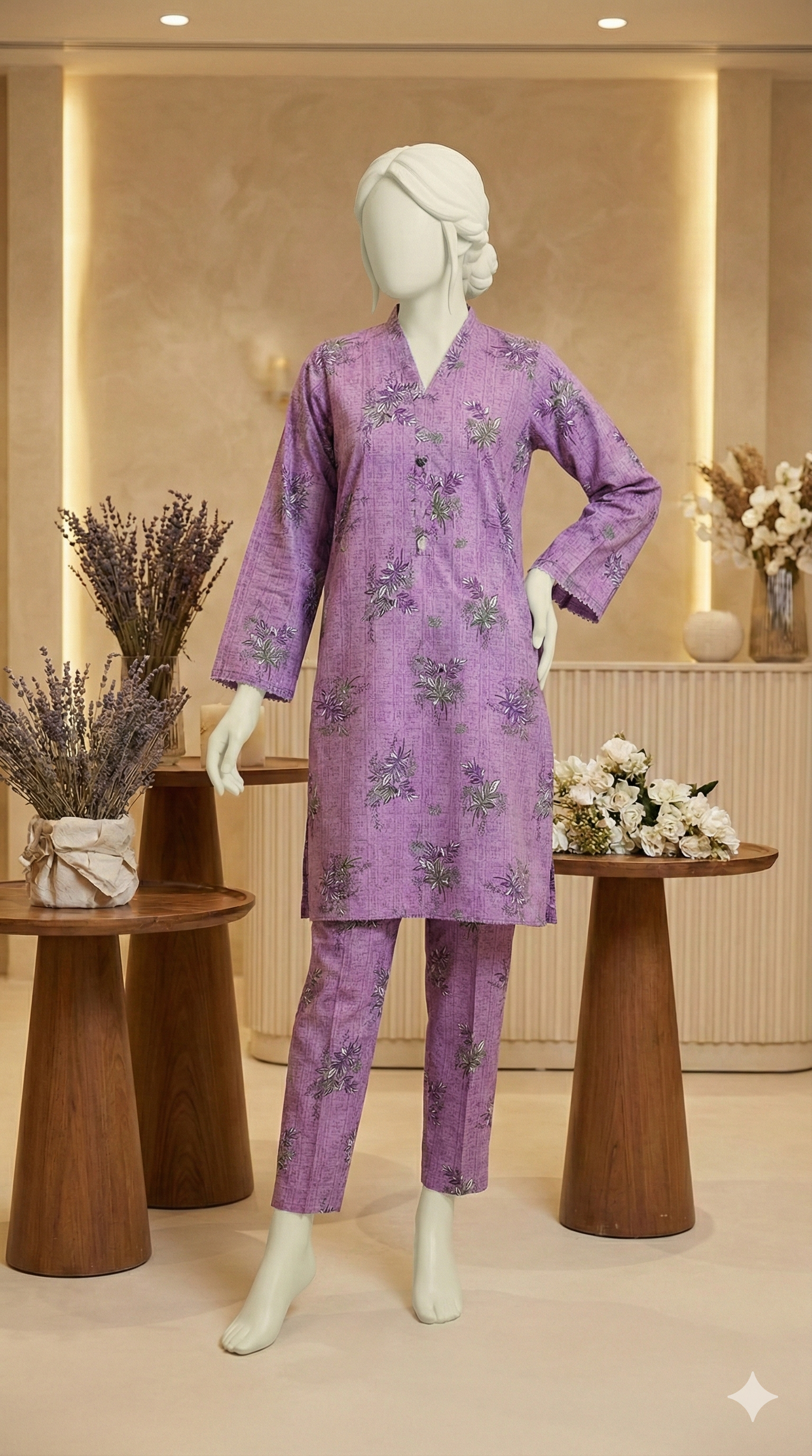 ZH2 Lilac Breeze Suit | Lavender Floral Unstitched Cotton (PCU 5022)