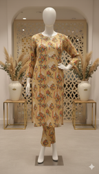 ZH2 Mustard Pinstripe Floral – 2pc Premium Cotton Unstitched Suit (PCU 5022)