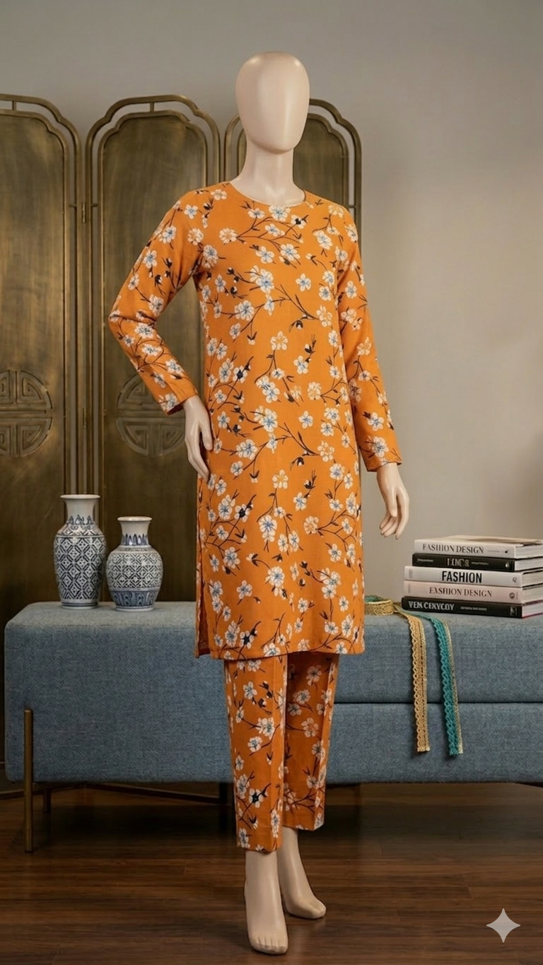 Vibrant Orange Floral Tunic & Straight-Leg Trouser Set – 2-Piece Co-Ord (PCU 5022)
