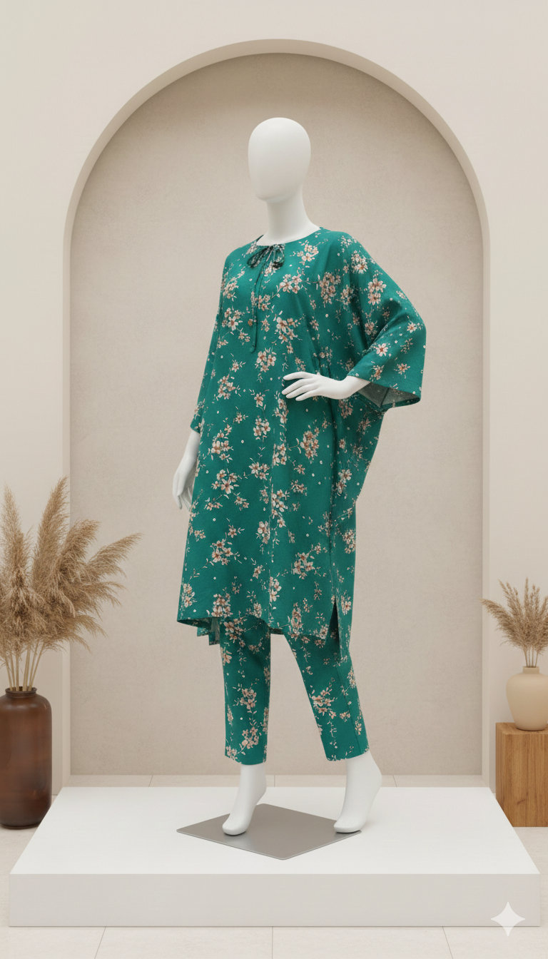 ZH2 Emerald Green Wildflower – 2pc Premium Cotton Unstitched Suit (PCU 5022)
