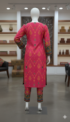 ZH2 Radiant Fuchsia Suit | Pink & Teal Unstitched Cotton (PCU 5023)