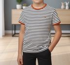 Boys' 2-Piece Summer Outfit: Nautical Stripe T-Shirt & Black Knit Play Shorts | Casual Set (1016)