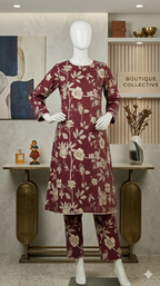 Floral Bloom Ethnic Co-ord Set - 2-Piece Printed Tunic & Trousers (PCU 5022)