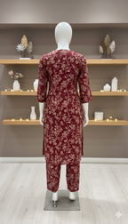 ZH2 Deep Burgundy Wildflower – 2pc Premium Cotton Unstitched Suit (PCU 5022)