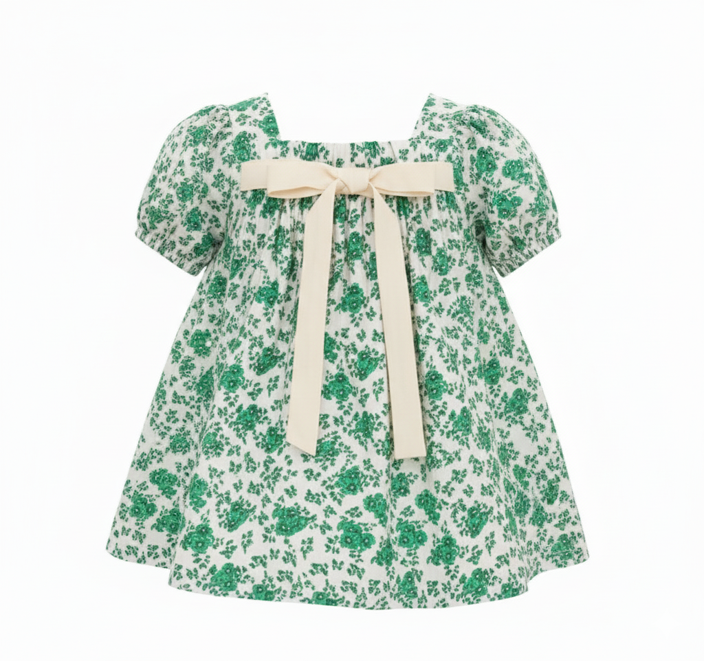 Toddler Girl Floral Embroidered Dress with Big Bow | Spring & Party Occasion Dress (1030)