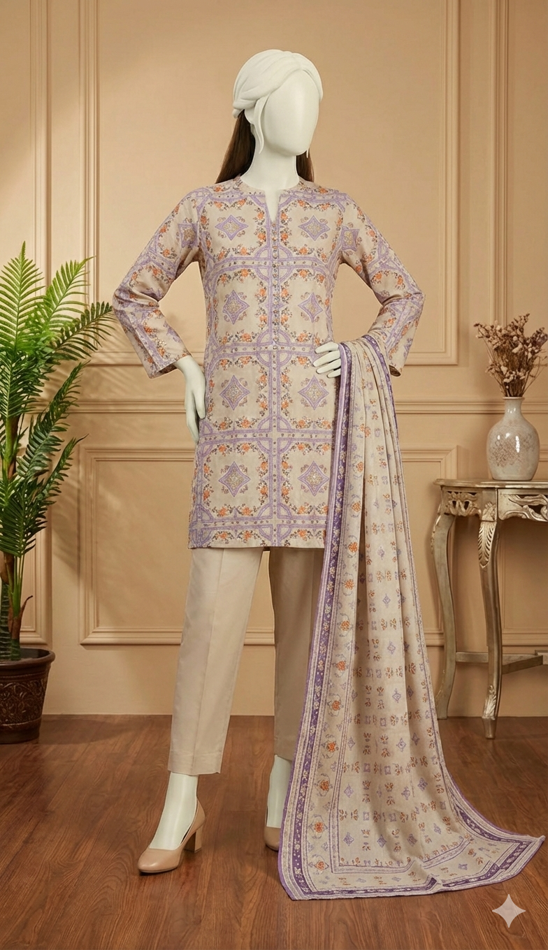 Lavender Bloom: Printed Lawn Unstitched 3-Piece Suit (LPU 5060)