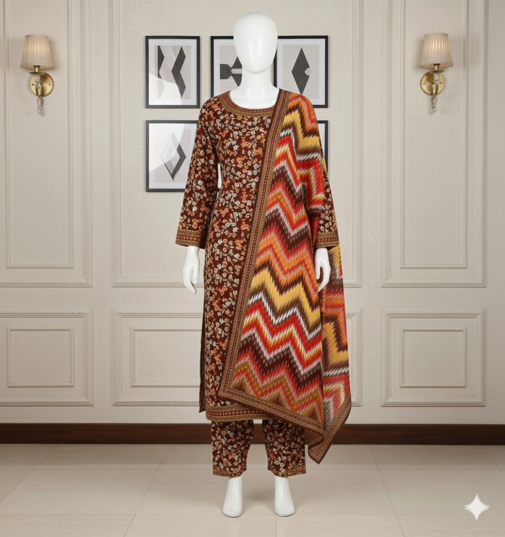 Linen 3-Piece Unstitched Suit (LNU-5002)