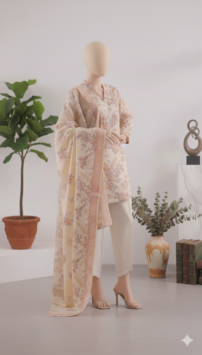 Coral Garden: Premium Floral Unstitched Lawn 3-Piece Suit (LPU 5066)