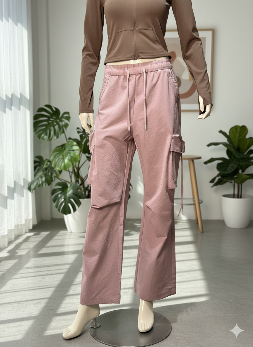 Lightweight Nylon/Parachute Style Cargo Pants with Drawstring Hem (9007)