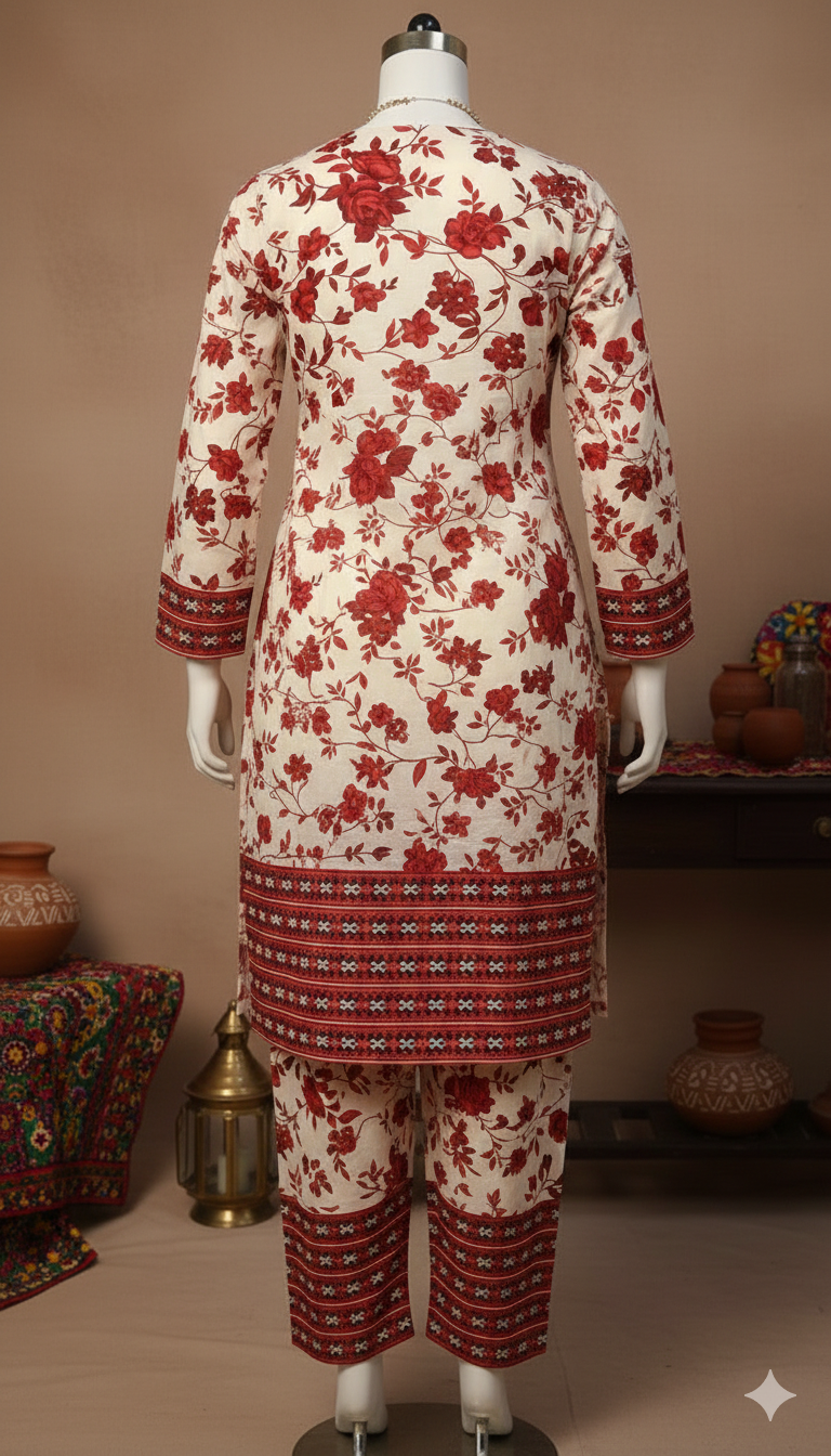 Zh2 Radiant Fuchsia Suit | Pink & Teal Unstitched Cotton (PCU 5023)