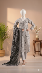 Silver Mist: Elegant Monochromatic Unstitched Lawn 3-Piece Suit (LPU 5065)