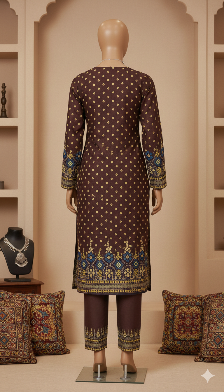 Zh2 Midnight Coffee Suit | Brown & Blue Unstitched Cotton (PCU 5023)