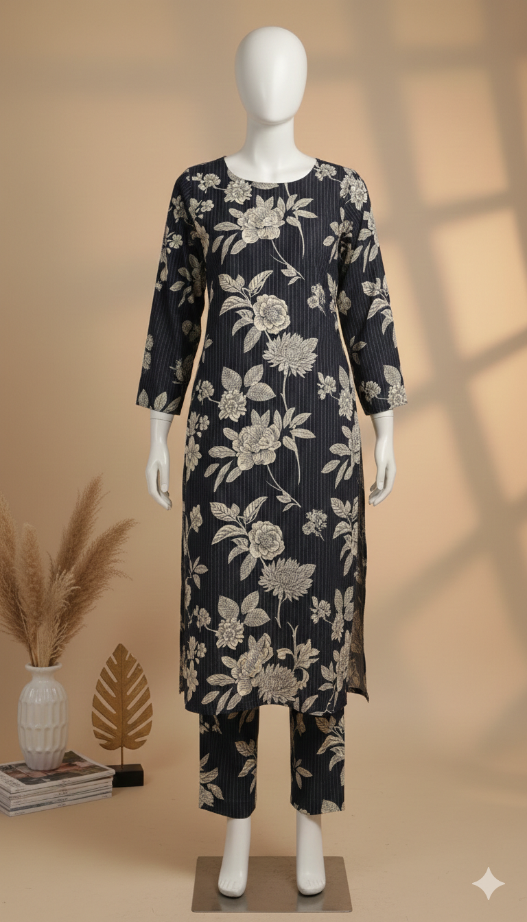 ZH2 Premium Cotton 2-Piece Unstitched Suit – Floral Pinstripe Collection (PCU 5022)