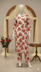 ZH2 Ivory Rose Garden – 2pc Premium Cotton Unstitched Suit (PCU 5022)