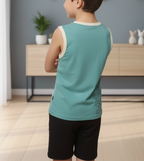 Kids' Aqua Sleeveless Tank Top | Urban Letter Graphic Print with Contrast Trim (1021)